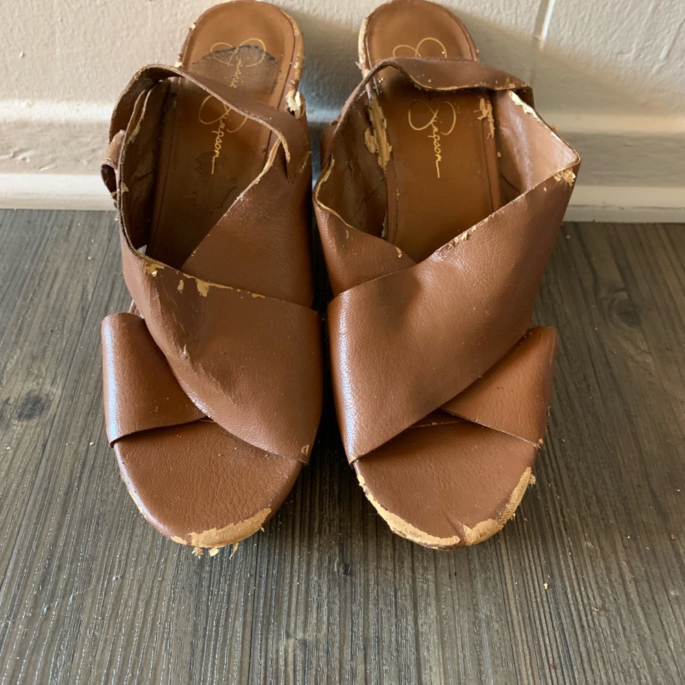 Brown Leather Wedges